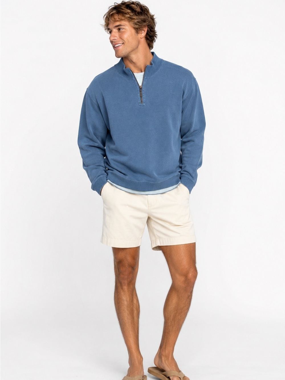 Tommy Bahama 1/4 Zip Sweater Mens XXL Blue Contrast Stitching